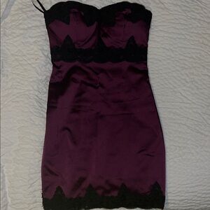 bebe Plum Bodycon Mini Dress with Black Lace Trim